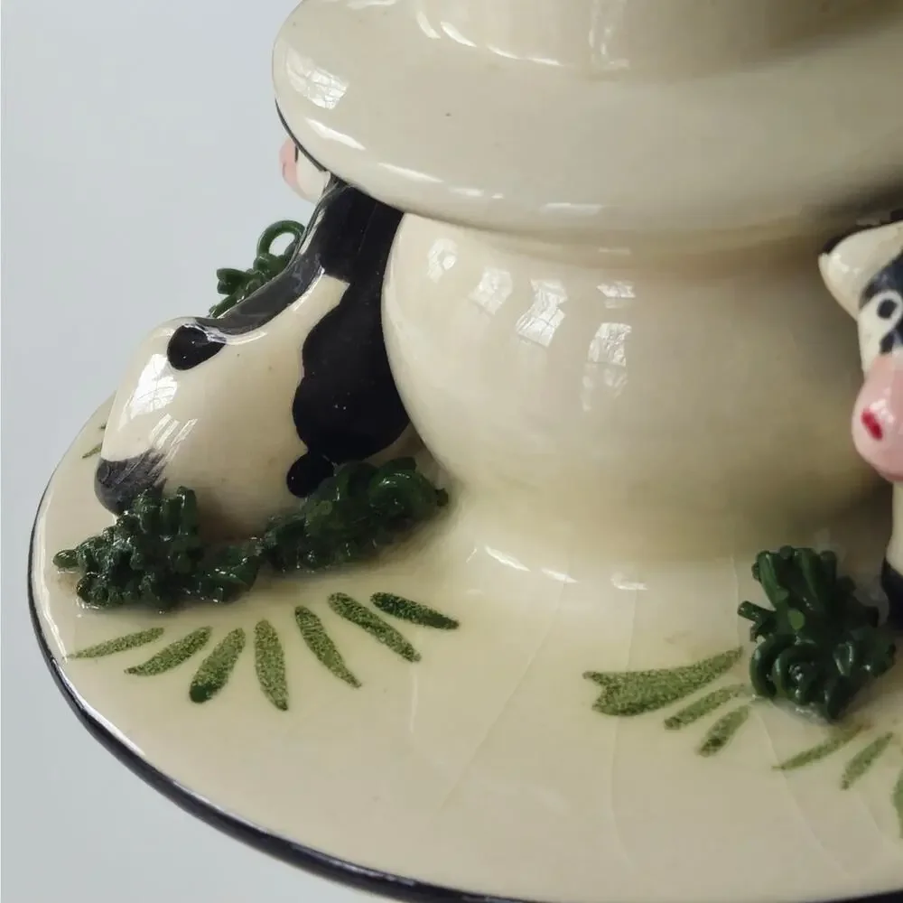 Rare Vintage 1990s L.A. Ceramics Hand-Painted Cow Cottagecore Candle Holder
